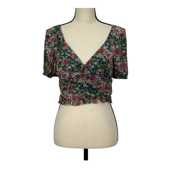 Urban Outfitters Cropped Floral Mesh Sweetheart top size Large women’s - Picture 1 of 9